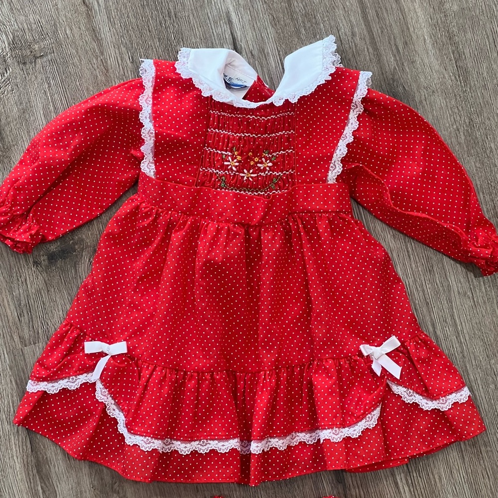 Vintage Red Polka Dot Dress with White Lace